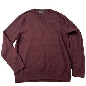 Banana Republic Factory Mens Large Heather Burgundy V-neck 100% Merino Wool